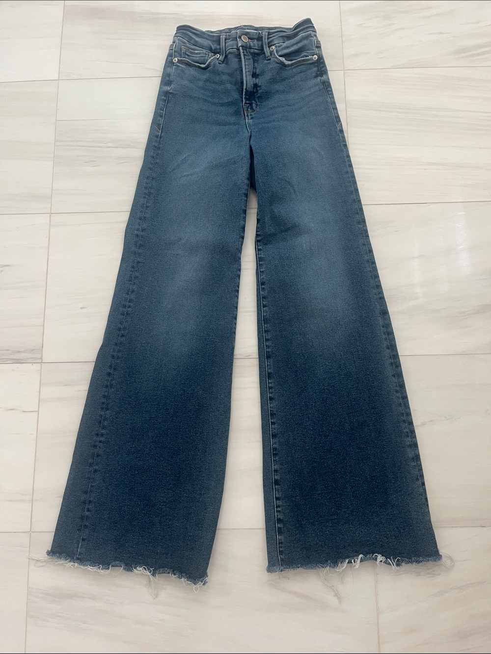 Good American High Rise Wide Leg Dark Denim Jeans